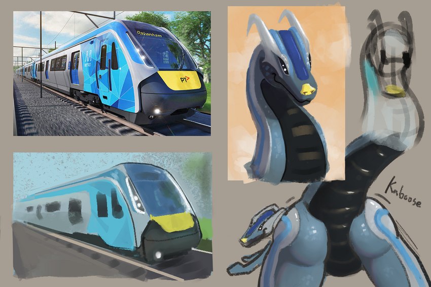 2_horns 4_eyes ambiguous_gender australia australian belly biped black_body black_countershading black_scales black_sclera black_text blue_body blue_markings blue_scales blue_stripes butt countershade_neck countershade_scales countershade_tail countershading curved_horn dark_body electric_railcar feral front_view glistening glistening_body glistening_butt glowing glowing_eyes grass gravel grey_background grey_body grey_horn grey_markings grey_scales headlights high_capacity_metro_train horn looking_at_viewer looking_back looking_back_at_viewer machine markings motion_lines multi_eye multicolored_body multicolored_scales outside photo plant presenting presenting_hindquarters pupils railcar railway_track raised_tail rear_view reverse_countershading scale_markings scales shaking_butt simple_background sky smile smooth_horn solo speckled_body striped_body stripes tail tan_background text train tree vehicle ventral_scales wavy_mouth white_pupils yellow_body yellow_markings yellow_nose yellow_scales shufflefur crrc_changchun_railway_vehicles european_mythology how_to_dragon_your_train metro_trains_melbourne mythology dragon hybrid living_machine living_train living_vehicle locomorph mythological_creature mythological_scalie reptile scalie western_dragon 2023 3:2 digital_drawing_(artwork) digital_media_(artwork) digital_painting_(artwork) headshot_portrait meme model_sheet portrait reference_image sketch sketch_page