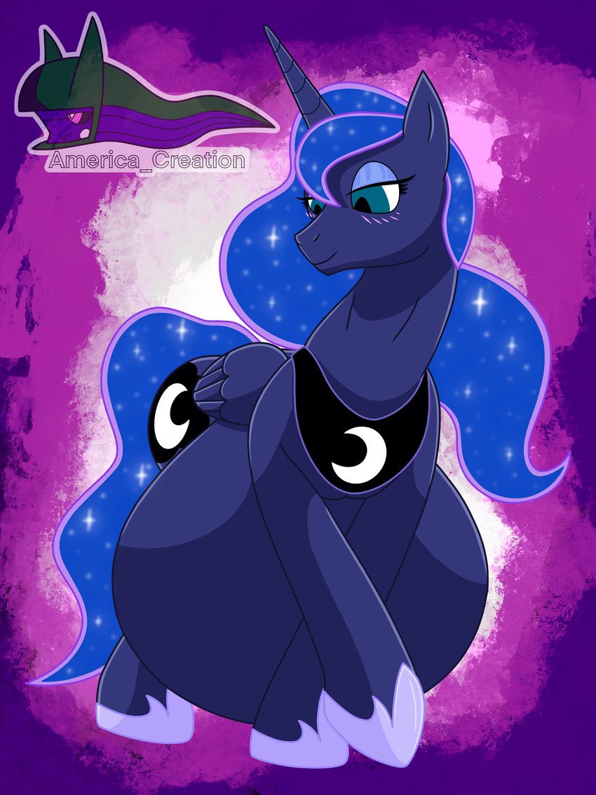 belly big_belly blush cutie_mark feathered_wings feathers female feral horn simple_background smile solo tail text vore_implied wings arceus_tummy friendship_is_magic hasbro my_little_pony mythology princess_luna_(mlp) equid equine horse mammal mythological_creature mythological_equine pony winged_unicorn 3:4 absurd_res english_text hi_res