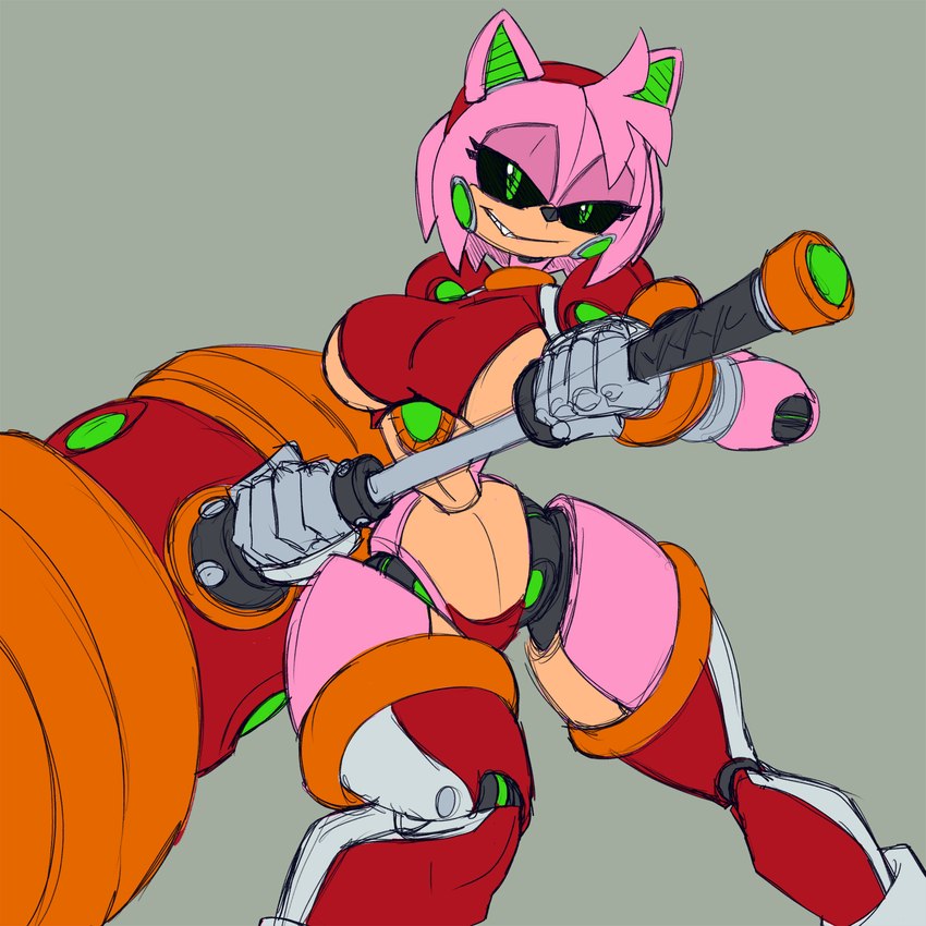 big_breasts black_sclera breasts curvy_figure female green_eyes hammer holding_object holding_weapon hourglass_figure machine piko_piko_hammer robotization simple_background small_waist smile smirk solo thick_thighs tools wasp_waist weapon imric1251 sega sonic_the_hedgehog_(series) amy_rose metal_amy eulipotyphlan hedgehog mammal robot 1:1 hi_res