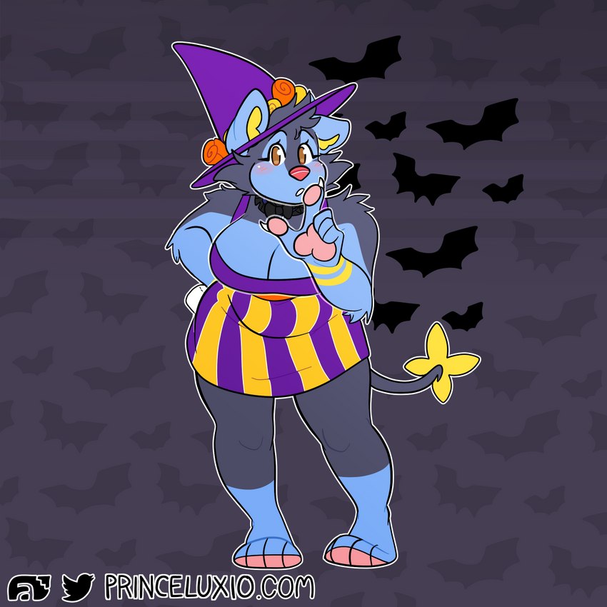 anthro chibi female holidays pokemorph solo spoopy text puppeon halloween nintendo pokemon pup_(puppeon) bat canid canine canis domestic_dog generation_4_pokemon luxio mammal pokemon_(species) spooky_(disambiguation) 1:1 hi_res url