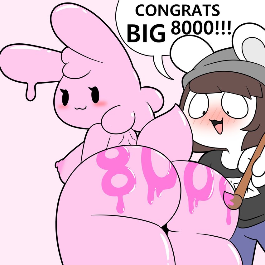 anthro big_butt blush breasts butt dialogue duo female gift looking_back male male/female nipples painting speech_bubble text thick_thighs tonytoran gelbun tony_(tonytoran) chinchilla chinchillid goo_creature lagomorph leporid mammal rabbit rodent 1:1 2020 english_text hi_res