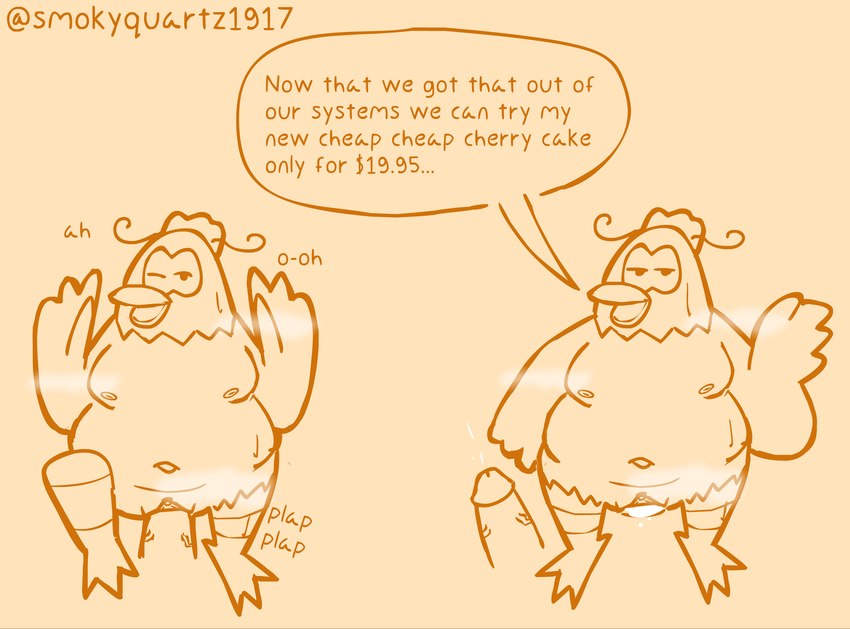 anthro beak bodily_fluids breasts cum erection feathers female genital_fluids genitals looking_at_viewer nipples nude open_mouth penetration penis pussy sex simple_background smile solo tail text wings smokyquartz1917 parappa_the_rapper sony_corporation sony_interactive_entertainment cheap_cheap_the_cooking_chicken avian bird chicken galliform gallus_(genus) phasianid artist_name digital_drawing_(artwork) digital_media_(artwork) english_text hi_res