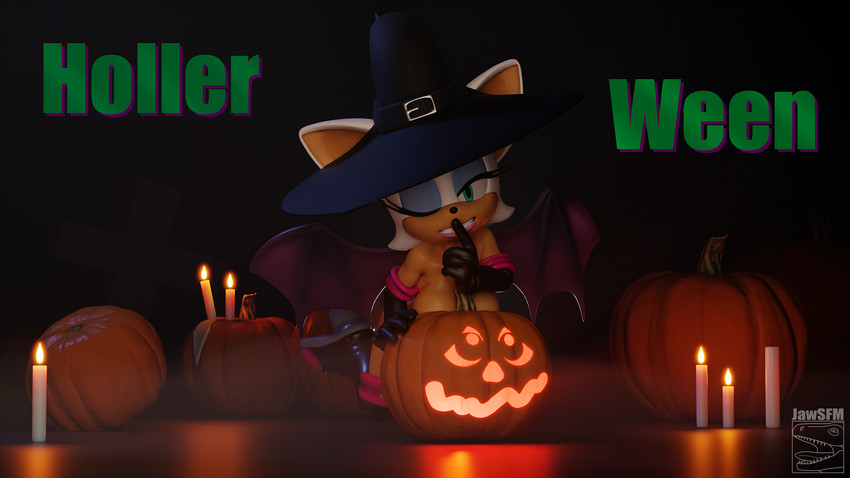 anthro big_breasts black_background breasts candle clothed clothing female food fruit fur hair hat headgear headwear holidays one_eye_closed partially_clothed plant pumpkin short_stack simple_background solo tan_body tan_skin white_body white_fur white_hair wings wink witch_hat jawsfm halloween sega sonic_the_hedgehog_(series) rouge_the_bat bat mammal 16:9 3d_(artwork) digital_media_(artwork) hi_res widescreen