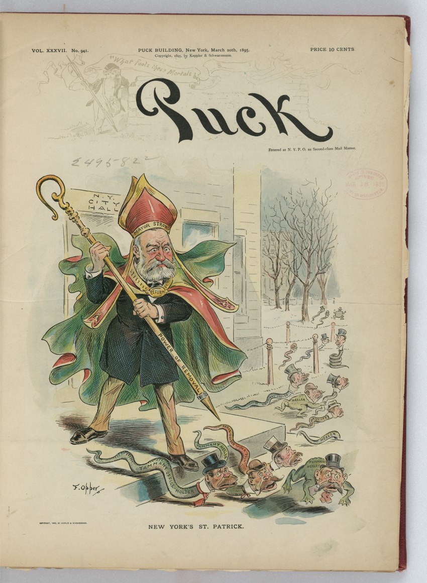 beard black_text bowler_hat building cape caption city_hall clothing cosplay facial_hair fence green_cape green_clothing group hat headgear headwear holding_object holding_staff humanoid_face label male mitre mustache necktie outside plant political_cartoon politics red_cape red_clothing red_hat red_headwear religious_clothing religious_headwear religious_symbols snow staff standing suit text top_hat tree frederick_opper public_domain puck_(magazine) st._patrick william_strong amphibian amphibian_humanoid animal_humanoid frog_humanoid human humanoid mammal reptile reptile_humanoid scalie scalie_humanoid snake_humanoid 1895 19th_century absurd_res ancient_art cover english_text hi_res magazine_cover signature