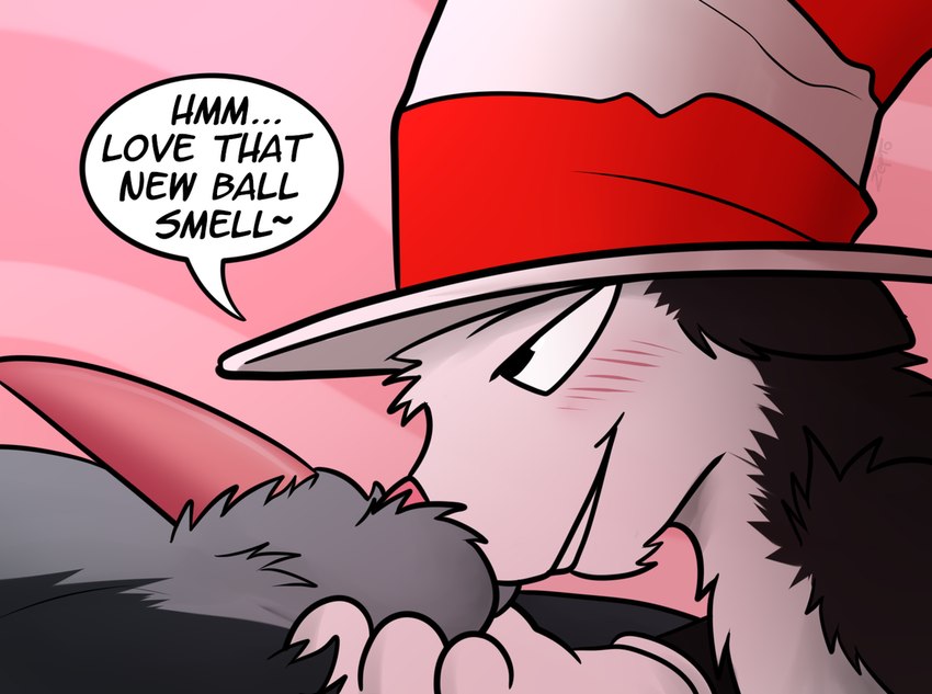 anthro ball_sniffing balls blush clothing dialogue duo genitals hat headgear headwear humor male male/male penis sniffing tapering_penis text zeptophidia dr._seuss the_cat_in_the_hat circe_(zeptophidia) the_cat_(the_cat_in_the_hat) domestic_cat felid feline felis mammal murid murine rat rodent 2021 english_text