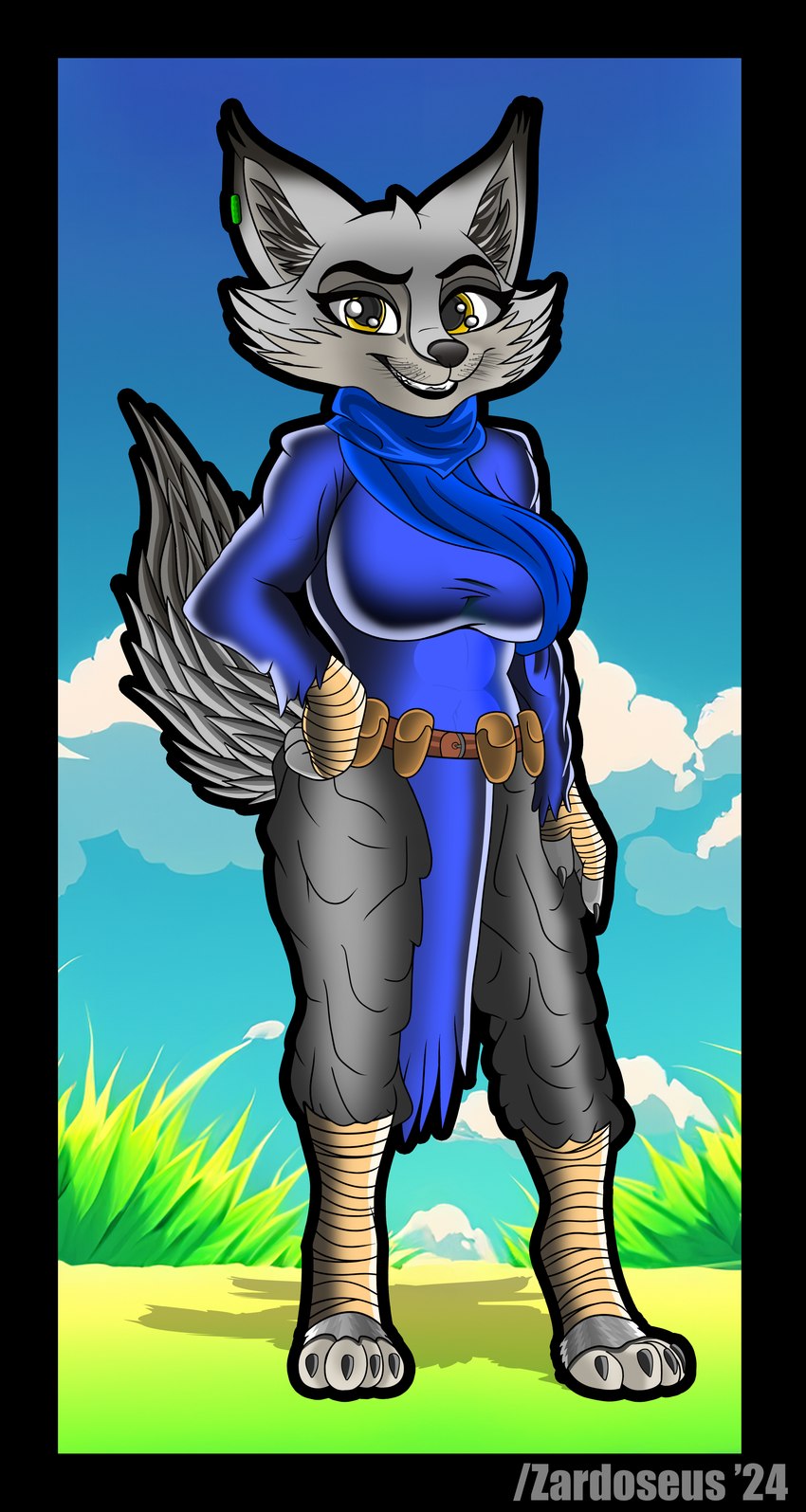 anthro big_breasts breasts clothed clothing female fur looking_at_viewer simple_background solo tail zardoseus dreamworks kung_fu_panda zhen_(kung_fu_panda) canid canine canis corsac_fox fox mammal true_fox 2024 absurd_res digital_media_(artwork) hi_res portrait