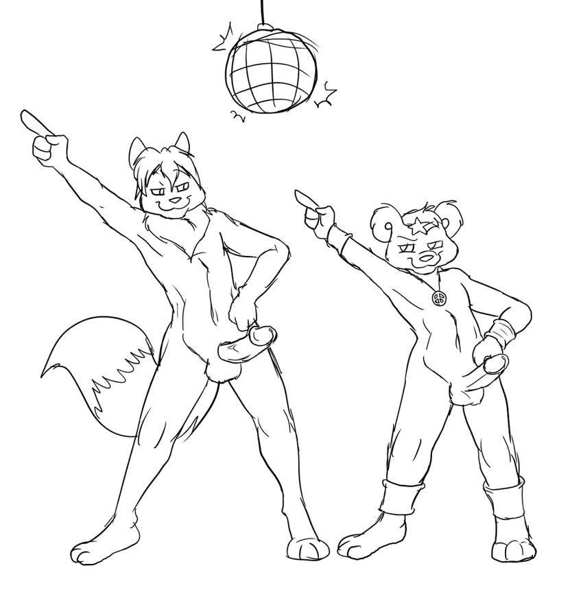 anthro balls dancing disco_ball duo erection genitals humanoid_genitalia humanoid_penis male male/male nude penis metal_(artist) arcticsnow1 cobalt_(chris_sutor) bear hybrid mammal digital_media_(artwork) monochrome sketch