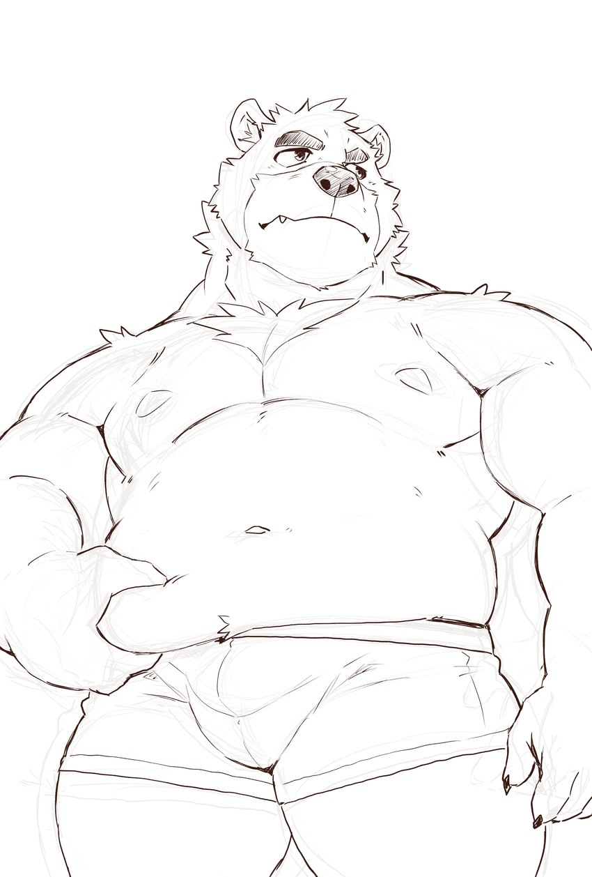 anthro belly bulge clothing humanoid_hands kemono male moobs navel nipples simple_background slightly_chubby solo underwear heylaw21 bear mammal 2024 absurd_res hi_res sketch