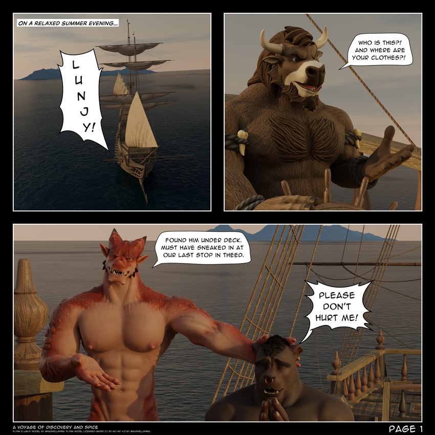 barely_visible_genitalia barely_visible_penis blockage_(layout) dialogue genitals group horizontal_blockage male male/male penis penis_base ship text trio vehicle watercraft buruthebull maxwellshiba dragon_(maxwellshiba) flynn_(maxwellshiba) lunjy_(maxwellshiba) bovid bovine cattle felid mammal pantherine scalie 1:1 3d_(artwork) absurd_res comic digital_media_(artwork) english_text hi_res