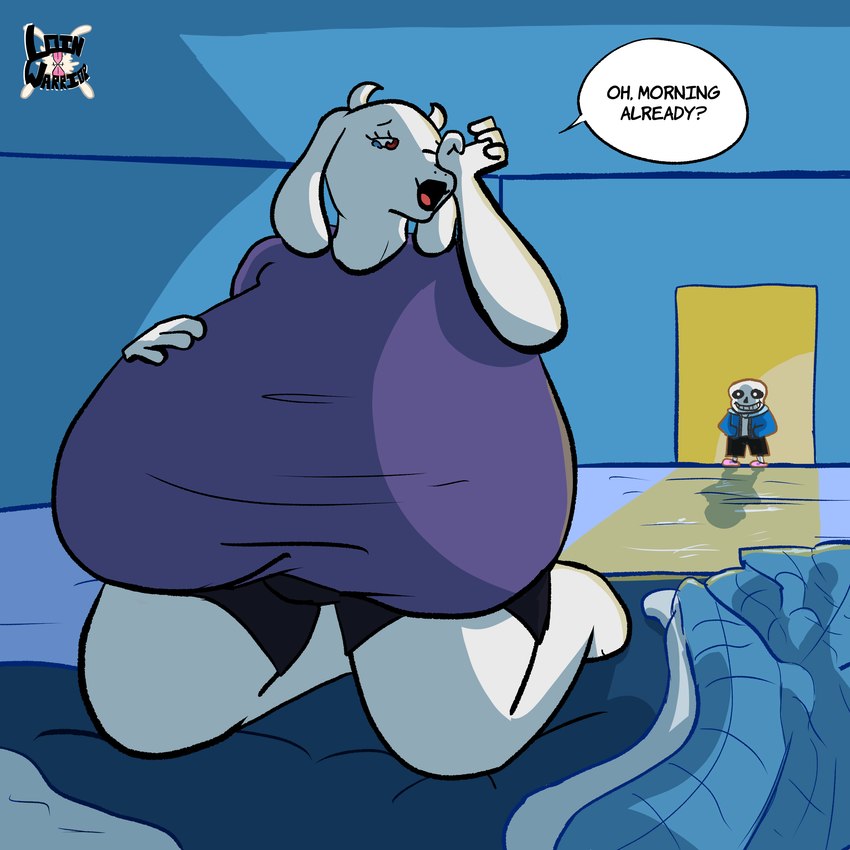 anthro big_breasts bone breasts clothing female overweight pajama_shirt pajamas skeleton solo thick_thighs tired wide_hips loin_warrior undertale undertale_(series) sans_(undertale) toriel bovid caprine goat mammal 1:1 absurd_res hi_res