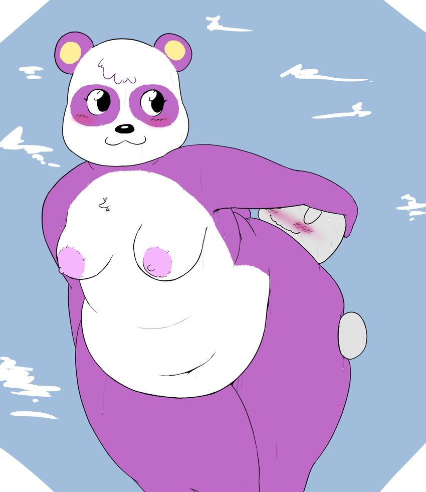 anthro belly blush breasts duo face_in_ass faceless_character faceless_male female male navel nipples slightly_chubby slightly_chubby_female thick_thighs unawarey animal_crossing nintendo pinky_(animal_crossing) bear giant_panda mammal hi_res