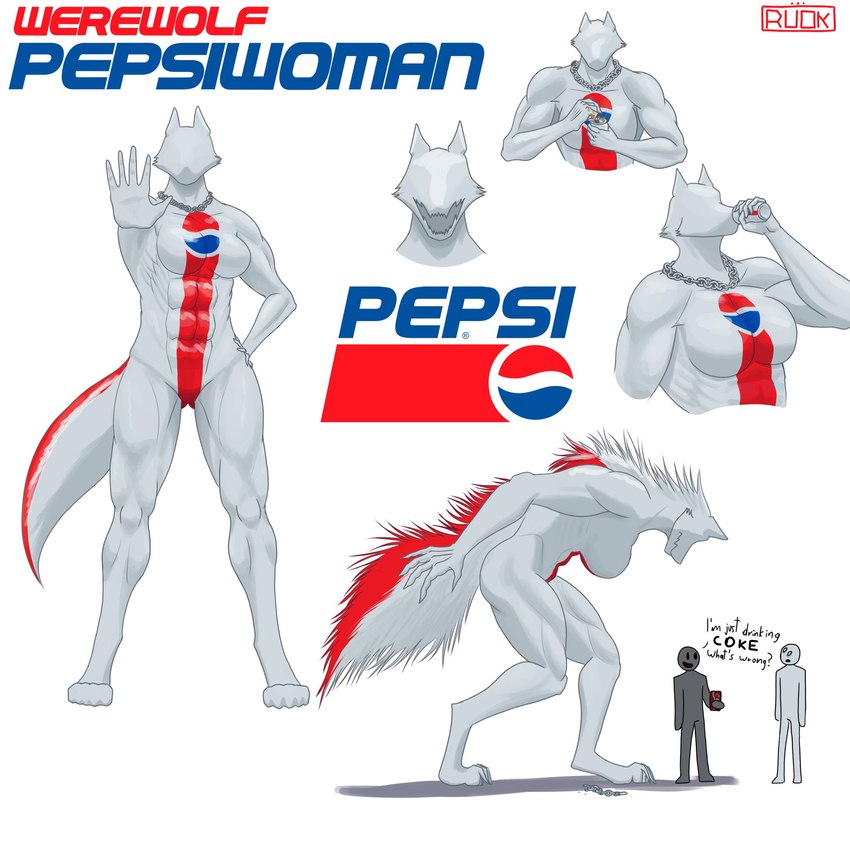 behind_another breasts drinking_soda female fur imminent_death jewelry larger_female looking_at_viewer necklace size_difference werewolf_pepsiwoman white_body white_fur ruok_9311 coca-cola mythology pepsi pepsiman_(character) pepsiwoman_(character) canid canine mammal mythological_canine mythological_creature werecanid werecanine werecreature werewolf 1:1 hi_res