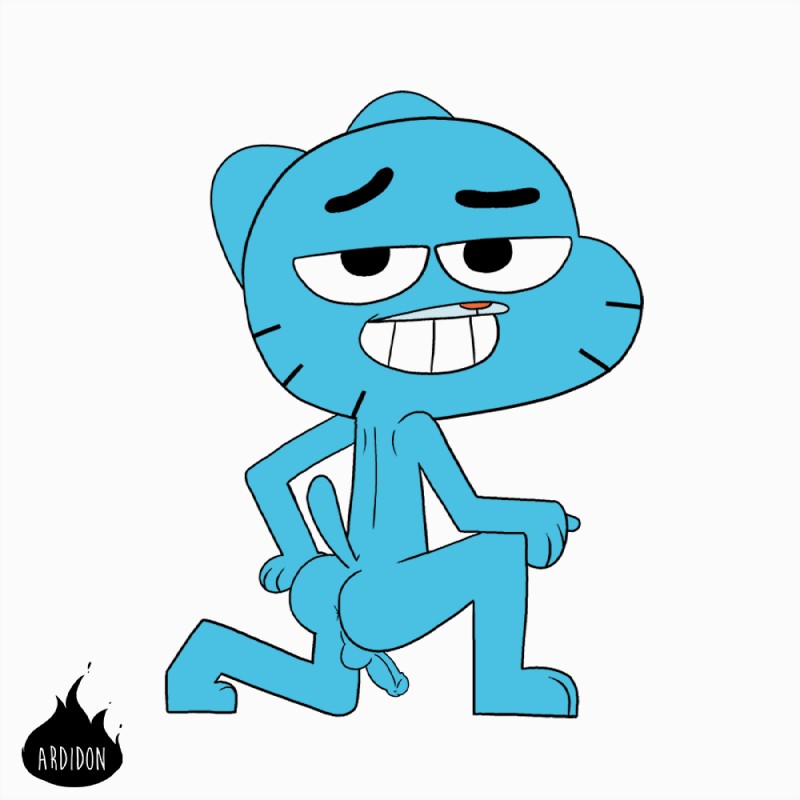 anthro anus balls biped blue_body blue_fur butt erection eyebrows fur genitals grin kneeling looking_at_viewer male nude penis raised_eyebrow raised_tail simple_background smile solo tail teeth whiskers white_background young young_anthro ardidon cartoon_network the_amazing_world_of_gumball gumball_watterson domestic_cat felid feline felis mammal 1:1 2018 digital_media_(artwork)