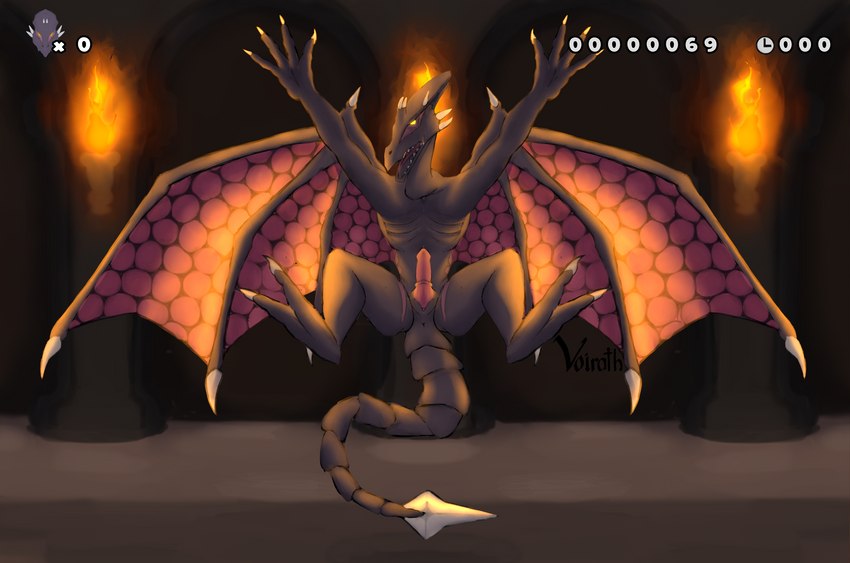 69_(number) anus falling genitals male membrane_(anatomy) midair penis score solo spikes spread_legs spreading tail teeth time timer wings voirath mario_bros metroid mythology nintendo platformer_death_pose ridley dragon mythological_creature mythological_scalie reptile scalie space_dragon_(metroid) hi_res sketch