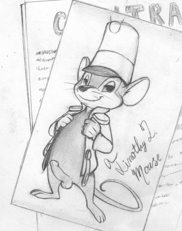 anthro clothing erection genitals humanoid_genitalia humanoid_penis looking_at_viewer male nude penis simple_background smile solo grose disney dumbo_(movie) timothy_mouse mammal mouse murid murine rodent absurd_res hi_res monochrome