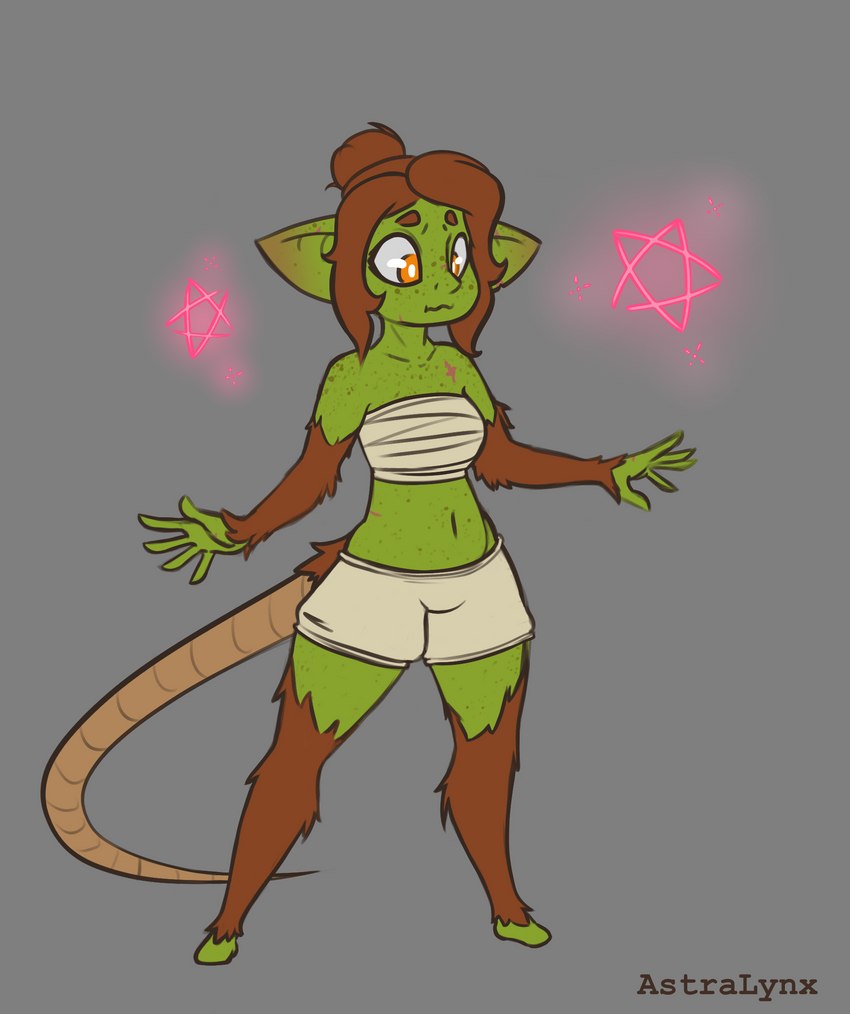 female freckles green_body green_skin magic magic_user solo tail yellow_eyes astralynx dungeons_and_dragons hasbro wizards_of_the_coast goblin humanoid mammal murid murine rat rodent shifter werecreature wererat wererodent hi_res