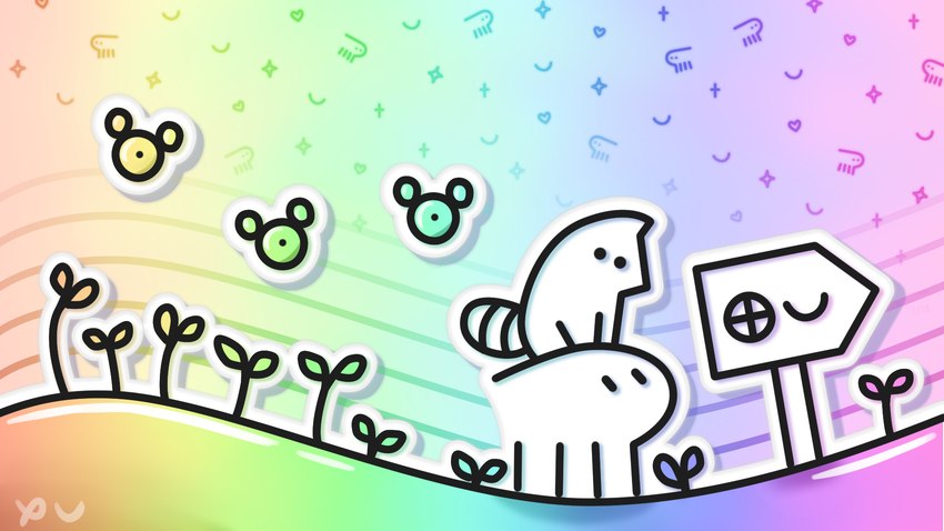 ambiguous_gender banner directional_arrow duo eye_contact feral looking_at_another plant rainbow_background sign simple_background stylized_text text text_background bucketfish cc-by-sa creative_commons ma_pona_pi_toki_pona kijetesantakalu ambiguous_species mammal procyonid raccoon 16:9 2023 artist_name constructed_language hi_res signature sitelen_pona toki_pona_text translated widescreen