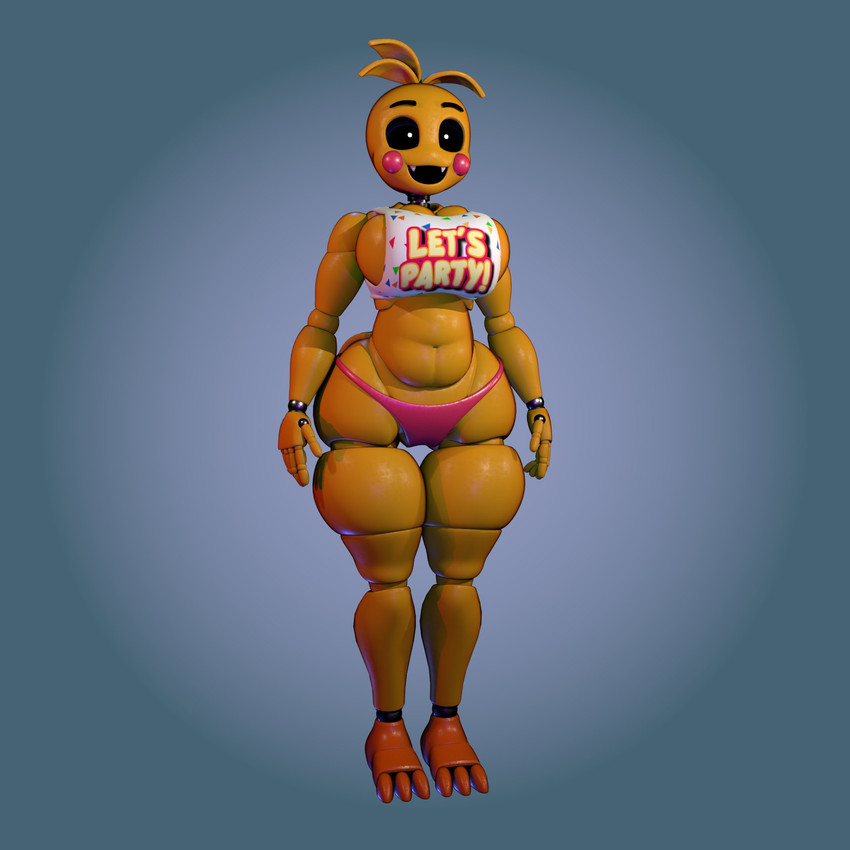 3_toes anthro beakless big_breasts blue_background breasts cleavage clothed clothing crop_top fangs feet female glistening glistening_body glowing glowing_eyes machine midriff navel non-mammal_breasts non-mammal_navel open_mouth open_smile panties pantsless pantsless_female pantsless_humanoid pink_clothing pink_panties pink_underwear shirt side_boob simple_background smile solo teeth text thick_thighs toes topwear underwear white_clothing white_shirt white_topwear wide_hips yellow_body octal octal_(modeler) five_nights_at_freddy's five_nights_at_freddy's_2 scottgames toy_chica_(fnaf) animal_humanoid animatronic avian avian_humanoid bird bird_humanoid chicken_humanoid galliform galliform_humanoid humanoid phasianid robot robot_humanoid 1:1 3d_(artwork) digital_media_(artwork) english_text full-length_portrait hi_res portrait