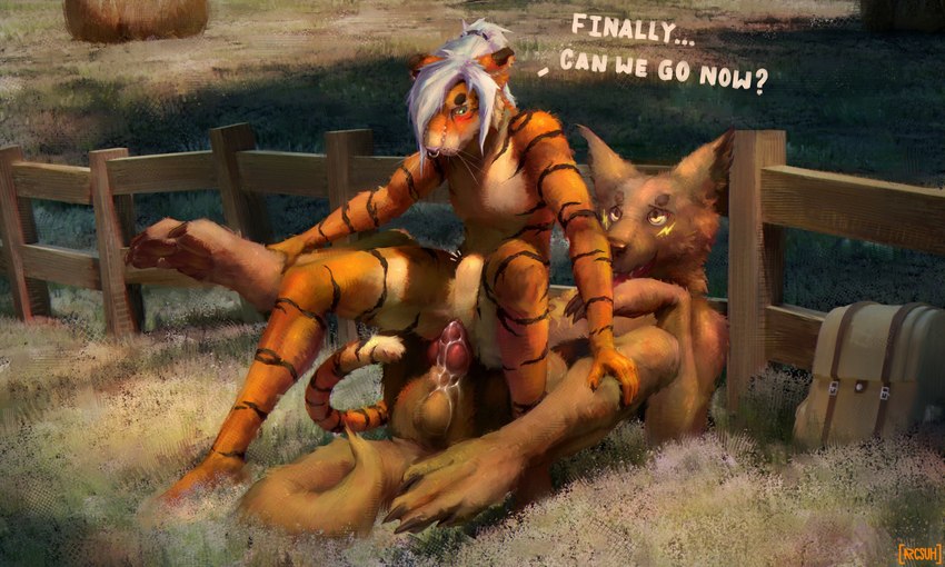 abdominal_bulge andromorph andromorph/male andromorph_penetrated animal_genitalia animal_penis anthro anthro_on_anthro anthro_on_feral anthro_penetrated anthro_penetrating anthro_penetrating_anthro balls bestiality blush bodily_fluids brown_body brown_fur claws clitoral_hood cum cum_in_pussy cum_inside detailed_background dipstick_ears duo ear_markings ear_piercing erection facial_piercing feral flat_chested fur furgonomics furry-specific_piercing genital_fluids genitals hair inner_ear_fluff intersex intersex/male intersex_penetrated knot male male_penetrating male_penetrating_andromorph male_penetrating_intersex multicolored_ears nose_piercing nose_ring nude open_mouth orange_body orange_fur penetration penis piercing pussy ring_piercing septum_piercing sex tan_body tan_fur text toe_claws tongue tuft vaginal vaginal_penetration whiskers arcsuh alex_(arcsuh) sparky_(shockwolf117) canid canine canis felid mammal pantherine tiger wolf 5:3 digital_media_(artwork) digital_painting_(artwork) english_text hi_res trans_(lore) trans_man_(lore)