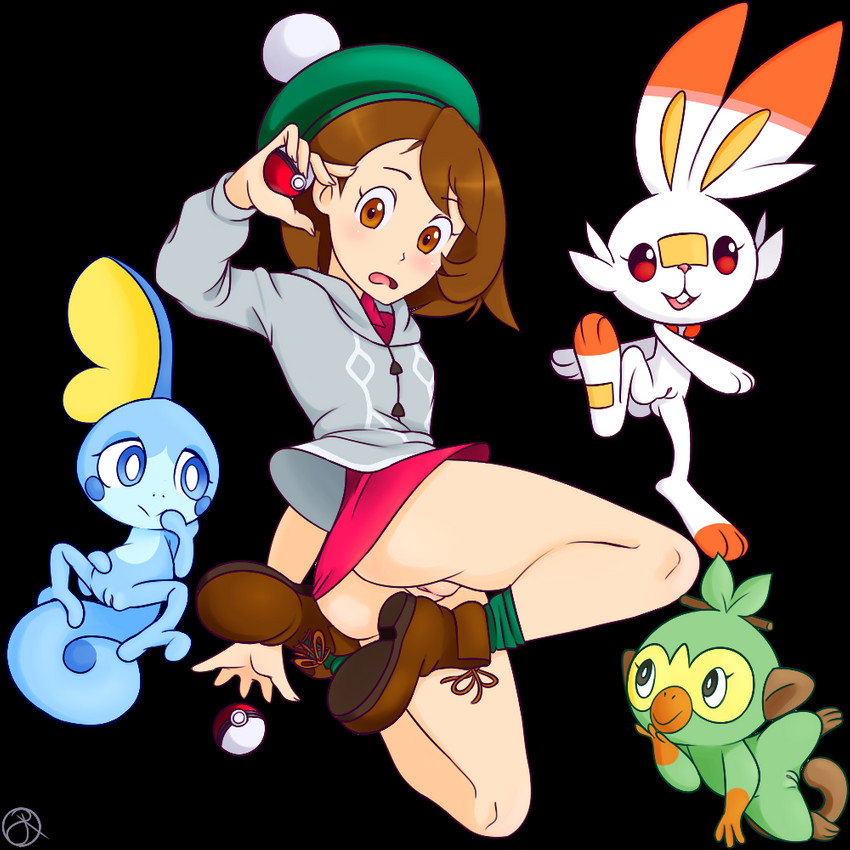 clothed clothing dress female feral genitals group hat headgear headwear no_underwear pink_clothing pink_dress plant pussy starter_trio upskirt rasenxoru nintendo pokemon gloria_(pokemon) elemental_creature flora_fauna generation_8_pokemon grookey human lagomorph mammal pokemon_(species) primate reptile scalie scorbunny sobble 1:1 alpha_channel