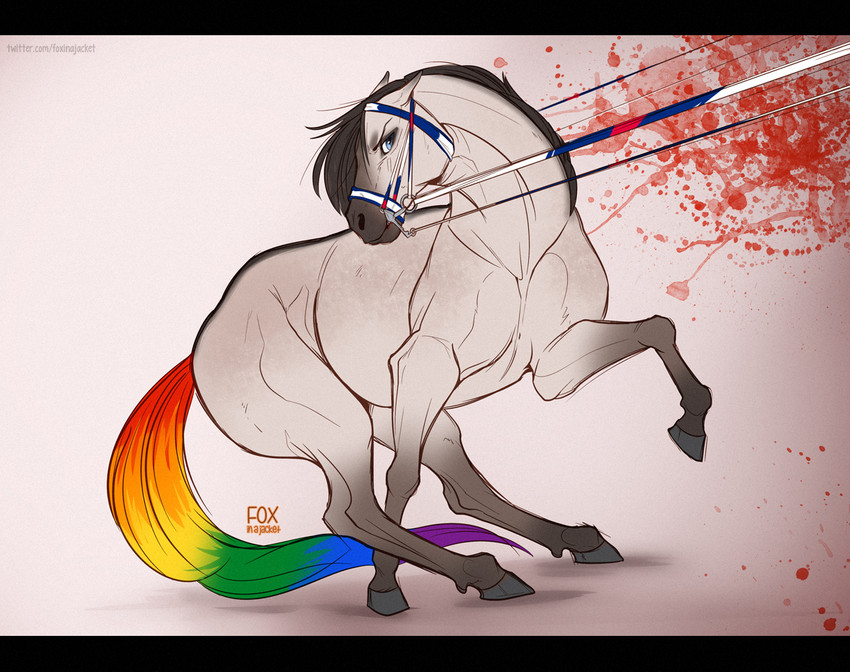 ambiguous_gender blood bodily_fluids bridle feral lgbt_pride multicolored_tail politics pride_color_tail pride_colors rainbow_pride_colors rainbow_tail reins six-stripe_rainbow_pride_colors solo tail foxinajacket equid equine horse mammal polish_konik pony 2020