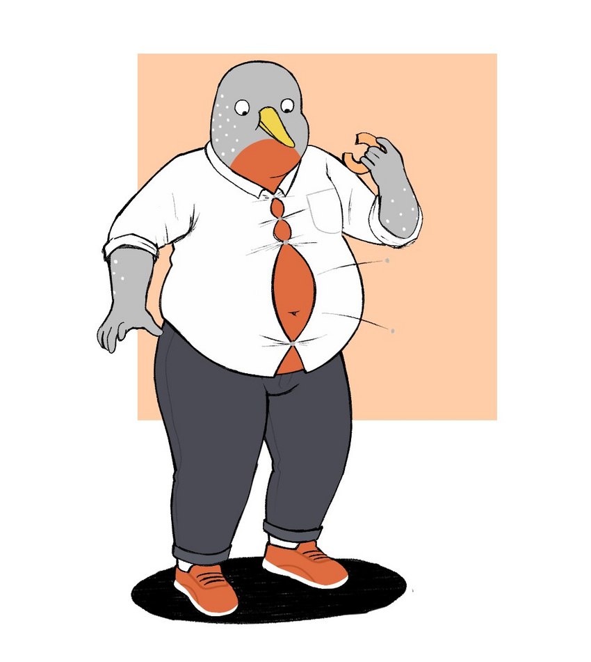 anthro beak belly big_belly male overweight overweight_male solo sambaba netflix tuca_and_bertie speckle_(tuca_and_bertie) avian bird oscine passerine robin_(bird)