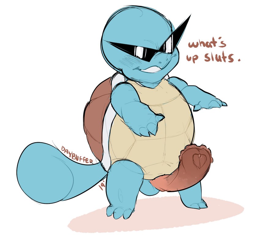 animal_genitalia animal_penis biped blue_body dialogue eyewear genitals grin male penis semi-anthro shell simple_background smile solo standing sunglasses teeth text turtle_penis white_background pigeontoez nintendo pokemon squirtle_squad generation_1_pokemon pokemon_(species) squirtle 2019 english_text hi_res