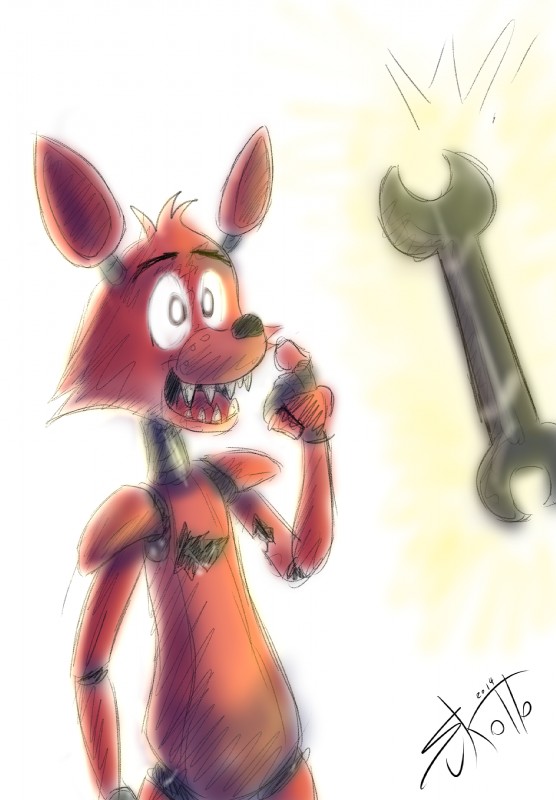 anthro machine male sharp_teeth solo teeth tools wrench scottderg five_nights_at_freddy's scottgames foxy_(fnaf) animatronic canid canine fox mammal robot 2014 hi_res