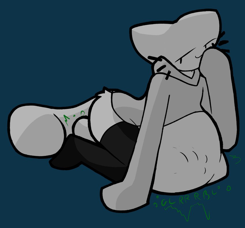 ambiguous_anthro ambiguous_gender ambiguous_pred ambiguous_prey anthro anthro_pred bedroom_eyes belly belly_on_ground belly_squish big_belly big_tail biped black_clothing black_footwear black_legwear black_socks black_stockings black_thigh_highs black_thigh_socks blue_background bodily_noises butt butt_tuft closed_smile clothed clothing digestion digestion_noises exposed_belly floating_whiskers footwear fully_inside fur green_text grey_belly grey_body grey_butt grey_clothing grey_ears grey_face grey_fur grey_sweater grey_tail grey_topwear half-closed_eyes hand_imprint hand_on_ground hand_on_mouth hand_on_own_mouth huge_belly imprint kneeling legwear long_sleeves looking_at_viewer monotone_background monotone_belly monotone_body monotone_butt monotone_clothing monotone_face monotone_footwear monotone_fur monotone_legwear monotone_socks monotone_stockings monotone_sweater monotone_tail monotone_thigh_highs monotone_thigh_socks monotone_topwear mostly_clothed mostly_clothed_ambiguous mostly_clothed_anthro mouth_closed narrowed_eyes no_underwear pointy_ears prick_ears raised_clothing raised_sweater raised_topwear resting_on_belly rumbling_stomach same_size_vore seductive simple_background sleeves_past_wrists smile smiling_at_viewer smirk smirking_at_viewer socks soft_vore solo sound_effects squish stockings sweater tail text thigh_highs thigh_socks three-quarter_view topwear tuft unseen_prey vore vowelless vowelless_sound_effect tcsrjx emily_(tcsrjx) domestic_cat felid feline felis mammal 2023 cel_shading digital_drawing_(artwork) digital_media_(artwork) english_description full-length_portrait hi_res portrait shaded female_(lore)