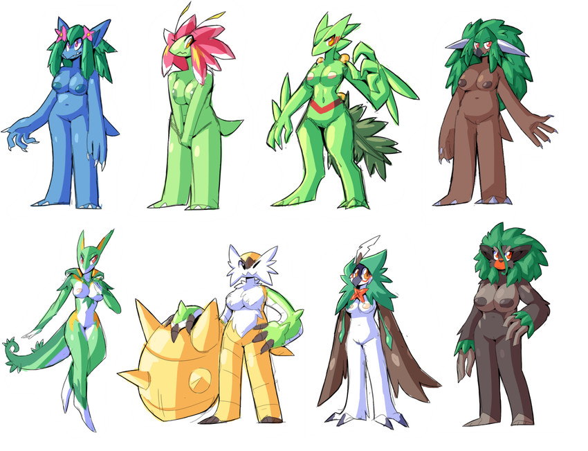 anthro anthrofied blue_body breasts brown_body female genitals green_body group nude pussy inget nintendo pokemon chesnaught decidueye generation_1_pokemon generation_2_pokemon generation_3_pokemon generation_4_pokemon generation_5_pokemon generation_6_pokemon generation_7_pokemon generation_8_pokemon meganium pokemon_(species) rillaboom sceptile serperior torterra venusaur