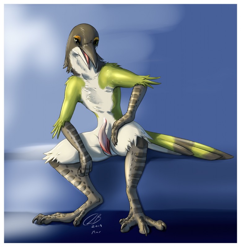 4_claws 4_toes anatomically_correct anatomically_correct_genitalia anatomically_correct_penis animal_genitalia animal_penis anisodactyl anthro arm_on_leg arm_on_thigh arm_tuft avian_feet band_(marking) banded_tail banded_tail_feathers beak bent_legs biped black_eyes blue_background bodily_fluids border brown_beak brown_body brown_face brown_feathers brown_tail brown_tail_feathers chest_tuft claws cloaca cloacal_penis conical_beak curled_fingers elbow_tuft erection eye_markings feather_markings feather_tuft feathers feet four_tone_body four_tone_feathers genital_fluids genitals glistening glistening_eyes glistening_genitalia glistening_penis glistening_tongue green_body green_feathers green_tail green_tail_feathers green_tuft hand_on_leg hand_on_own_leg hand_on_own_thigh hand_on_thigh holding_leg holding_thigh legs_over_edge light_body light_border light_feathers light_penis light_tuft looking_at_viewer male markings monotone_genitals monotone_penis multi_tone_tail multicolored_beak multicolored_body multicolored_face multicolored_feathers multicolored_tail multicolored_tail_feathers nude open_beak open_mouth orange_body orange_face orange_feathers orange_markings over_edge penis pink_penis pink_tongue precum prehensile_penis presenting scuted_arms scutes simple_background sitting solo tail tail_feathers tail_markings talons tapering_penis three_tone_face toes tongue tuft two_tone_beak white_beak white_body white_border white_cloaca white_face white_feathers white_tail white_tail_feathers white_tuft year clb langley_honeydew avian bird honeyeater meliphagid oscine passerine white-naped_honeyeater 2019 dated hi_res signature