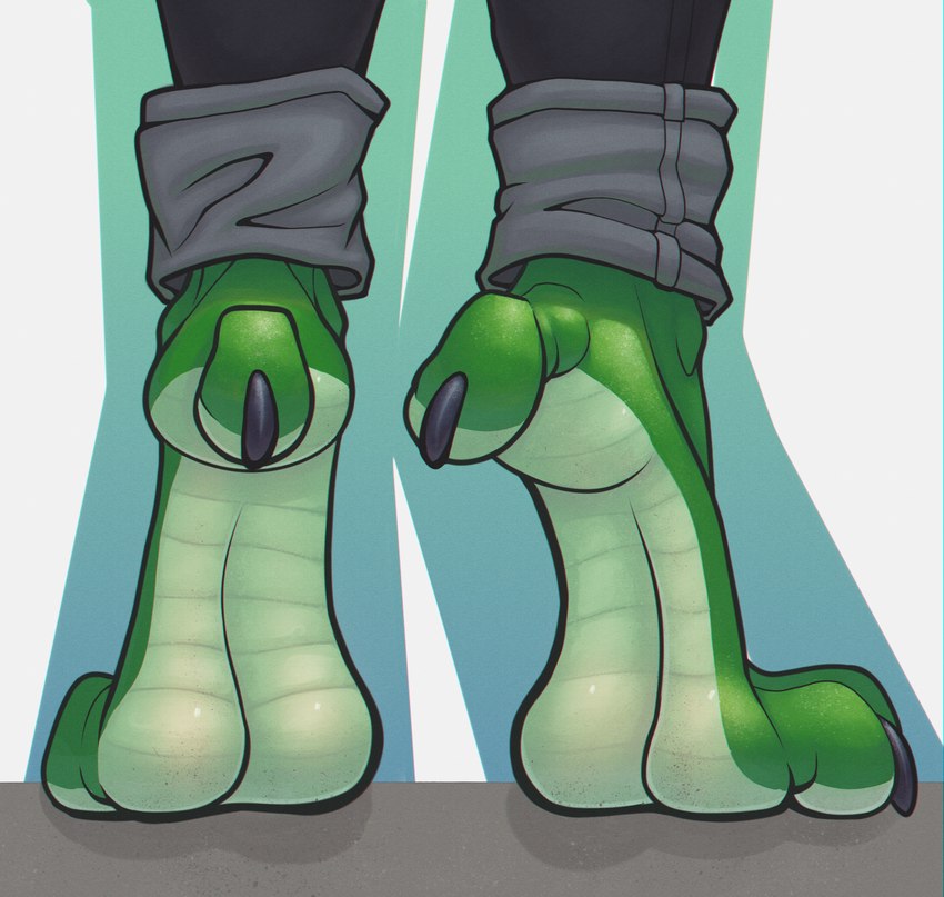 3_toes anthro bottomwear claws clothing cuffed_pants feet foot_focus male pants soles solo toes shibyo mythology dragon mythological_creature mythological_scalie scalie absurd_res hi_res huge_filesize