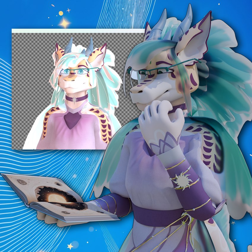 3d_modeling book clothed clothing collar eyewear female glasses reading vrchat_model xca zgf_art mythology vrchat vtuber aquatic_dragon dragon marine mythological_creature mythological_scalie scalie 1:1 2024 3d_(artwork) digital_media_(artwork)