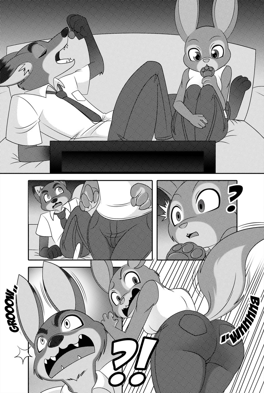 alternate_species anthro blueberry_(fruit) clothed clothing duo ear_expansion electronics expansion female food fruit furniture growth male pawpsicle plant popsicle sofa species_transformation tail tail_growth teeth television tongue transformation watching_television boastudio disney zootopia judy_hopps nick_wilde canid canine fox lagomorph leporid mammal rabbit black_and_white comic hi_res monochrome