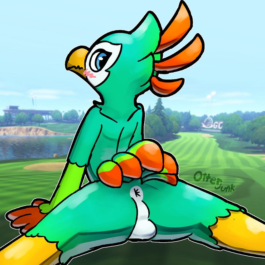 anus backsack balls blush butt dipstick_tail_feathers feathers genitals golf_course looking_at_viewer looking_back male nude perineum solo spread_butt spreading tail tail_feathers otterjunk nintendo nintendo_sports nintendo_switch_sports bird_body_(nintendo_switch_sports) avian 1:1 hi_res