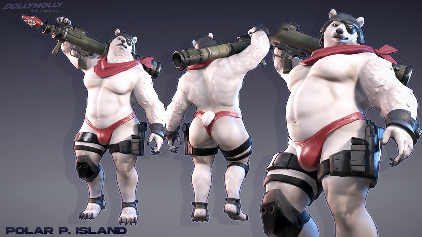 abs ankle_strap anthro black_helmet bulge butt claws clothing eye_patch eyewear finger_claws front_view fur gun gun_holster holding_object holding_rocket_launcher holding_weapon knee_pads male muscular muscular_anthro muscular_male navel pecs ranged_weapon rear_view red_ascot red_clothing red_speedo red_swimwear rocket_launcher small_tail solo speedo swimwear tail toe_claws weapon white_body white_fur dollymolly323 epic_games fortnite polar_patroller bear mammal polar_bear ursine 16:9 3d_(artwork) blender_(artwork) digital_media_(artwork) hi_res widescreen