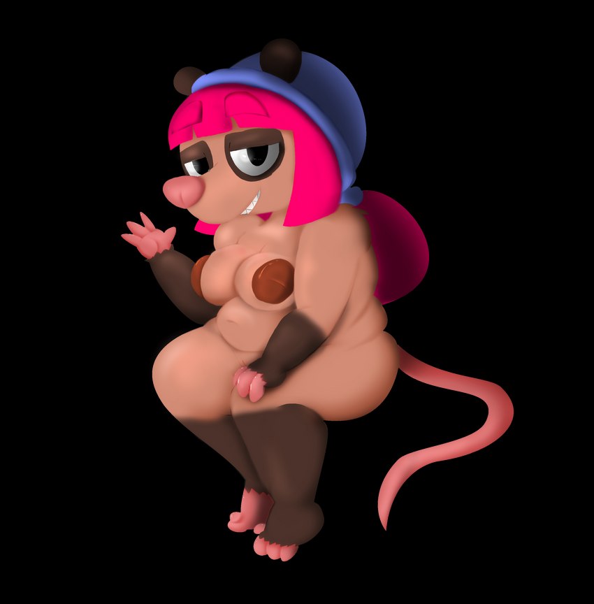 anthro areola big_areola breasts brown_body brown_nipples clothing female genitals gesture hat headgear headwear inverted_nipples looking_at_viewer nipples pussy slightly_chubby slightly_chubby_female smile solo waving fuzefurry american_opossum mammal marsupial absurd_res alpha_channel hi_res