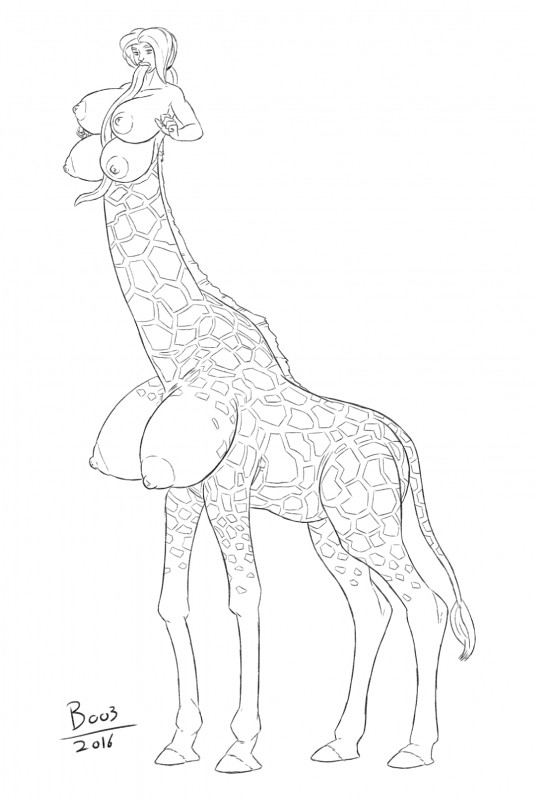 6_breasts big_breasts breasts female hyper long_tongue multi_breast nipples nude solo tongue what_has_science_done boo3 evelyn_(darthcabbage) chimera giraffe giraffid giraffid_taur mammal mammal_taur taur 2016 hi_res monochrome