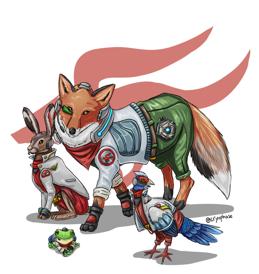 brisketwear clothed clothed_feral clothing feral feralized group hindwear logo male realistic shadow simple_background white_background cryophase nintendo star_fox falco_lombardi fox_mccloud peppy_hare slippy_toad amphibian avian bird canid canine common_pheasant fox frog galliform lagomorph leporid mammal phasianid phasianus rabbit 2019 digital_media_(artwork) hi_res signature