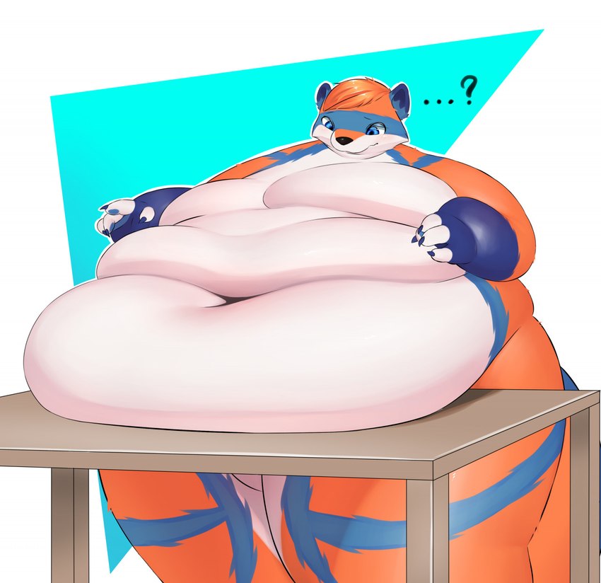 anthro belly belly_on_table belly_overhang belly_rest belly_rolls big_belly big_butt big_moobs blue_body blue_fur blush butt cheek_tuft claws clothing confusion deep_navel facial_tuft fur furniture handpaw head_tuft huge_butt looking_at_belly looking_at_self love_handles male moobs morbidly_obese morbidly_obese_anthro morbidly_obese_male multicolored_body multicolored_fur navel nude obese obese_anthro obese_male orange_body orange_fur overweight overweight_anthro overweight_male paws question_mark solo standing table tail thick_arms thick_tail thick_thighs toony tuft undressing white_body white_fur wide_hips ankie. nurko bear mammal 2020 digital_media_(artwork) hi_res shaded