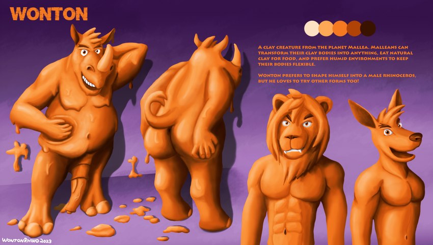 anatomically_correct anatomically_correct_genitalia anatomically_correct_penis animal_genitalia animal_penis anthro anus big_butt butt color_swatch feet genitals hand_on_belly hand_on_leg hand_on_thigh hooves horn leaning leaning_forward looking_at_viewer male mane melting moobs multiple_forms navel nude nude_male orange_body orange_penis overweight overweight_male penis presenting presenting_hindquarters purple_background raised_tail rhino_penis simple_background slightly_chubby slime smile solo tail teeth text transformation wontonrhino wonton_(wontonrhino) clay_creature felid goo_creature kangaroo lion macropod mammal marsupial pantherine rhinoceros absurd_res english_text hi_res model_sheet