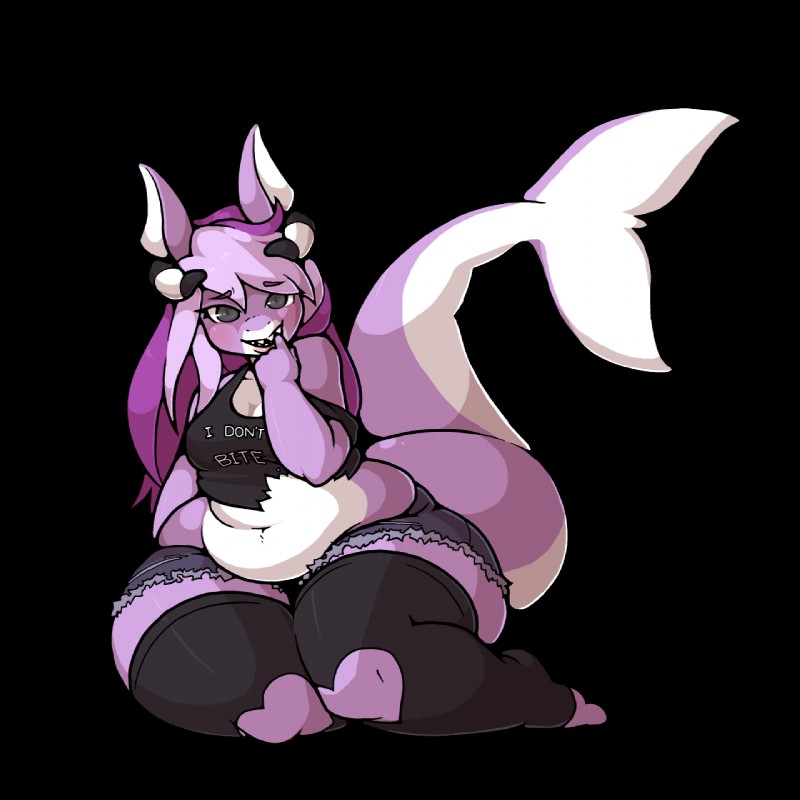 anthro belly belly_rolls biped clothed clothing female hair horn long_hair looking_at_viewer love_handles multicolored_hair navel obese obese_anthro obese_female overweight overweight_anthro overweight_female purple_hair sitting slightly_chubby slightly_chubby_female smile solo thick_thighs wide_hips morningpanda elmelie fish marine shark 1:1 alpha_channel hi_res