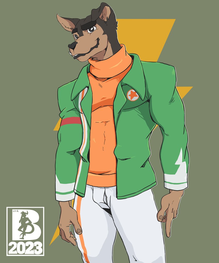 anthro male muscular muscular_male solo mr.brapion buddy_thunderstruck_(series) netflix buddy_thunderstruck_(character) canid canine canis domestic_dog hunting_dog mammal rat_terrier terrier absurd_res hi_res