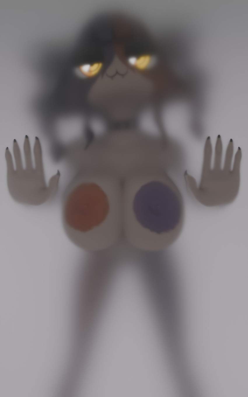 against_surface alternate_hairstyle anthro areola bedroom_eyes big_areola big_breasts black_body black_fur blurred_background breasts breasts_on_glass calico_pattern collar female foggy_background fur hands_on_glass looking_at_viewer multicolored_body multicolored_fur narrowed_eyes nude on_glass orange_body orange_fur seductive solo spiked_collar spikes twintails_(hairstyle) white_body white_fur yellow_eyes macu031 epic_games fortnite meow_skulls calico_cat domestic_cat felid feline felis mammal 2026 3d_(artwork) 5:8 absurd_res digital_media_(artwork) hi_res