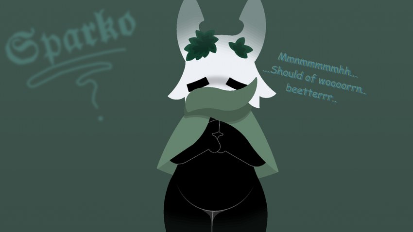 3_fingers ambiguous_gender anthro clothing fingers horn mask moss plant solo text thick_thighs sparkothefailure hollow_knight team_cherry fan_character nami_(sparkothefailure) 16:9 4k absurd_res digital_media_(artwork) hi_res widescreen