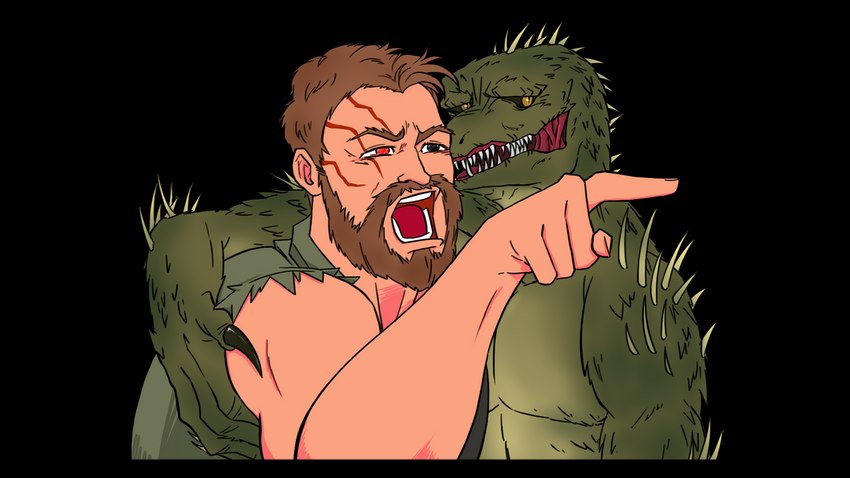 anthro back_spikes big_muscles big_teeth black_outline duo gesture green_body green_scales green_skin hand_gesture hug humor male male/male muscular muscular_anthro muscular_male orange_sclera outline pointing pointing_at_another scales sharp_teeth simple_background snout spikes spikes_(anatomy) teeth transparent_background bk_hat sonichaxd mortal_kombat woman_yelling_at_a_cat kano_(mortal_kombat) reptile_(mortal_kombat) human lizard mammal monster reptile scalie 16:9 alpha_channel digital_media_(artwork) half-length_portrait hi_res meme portrait widescreen