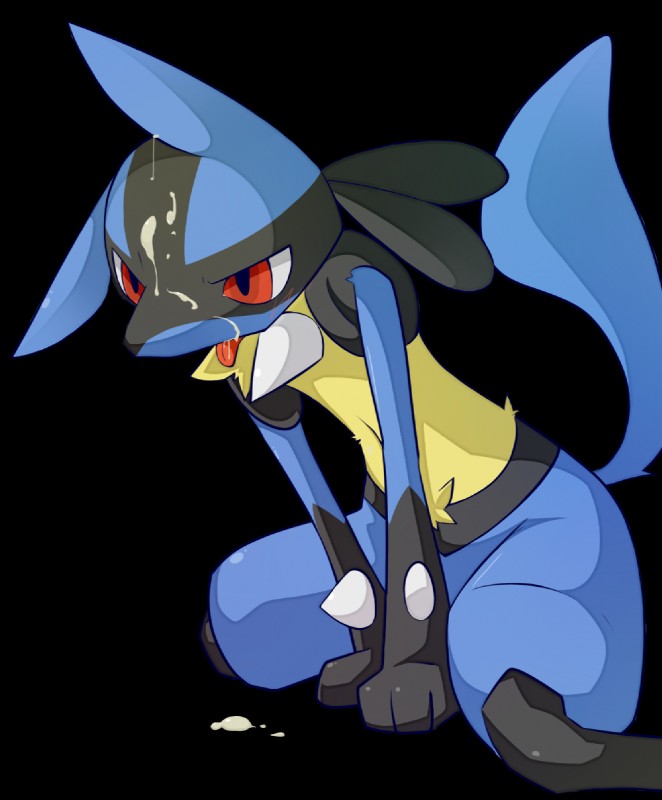 action_pose ambiguous_gender anthro biped blush bodily_fluids chest_spike cum cum_on_face genital_fluids high-angle_view kneeling paws pose solo spikes spikes_(anatomy) tongue tongue_out shin_(artist) nintendo pokemon canid generation_4_pokemon lucario mammal pokemon_(species) alpha_channel hi_res