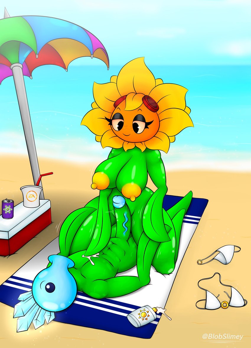 abs anthro beach bedroom_eyes beverage_can big_breasts big_penis bikini bikini_removed blue_eyes blue_head breasts clothing clothing_on_floor container cooler cup drinking_straw duo erection eyelashes eyewear eyewear_on_head female flower genitals glistening glistening_body goggles goggles_on_head green_body ice leaf leaf_arms lying male male/female muscular muscular_male narrowed_eyes nipples not_furry nude on_back penis petals plant red_eyewear red_goggles sand seaside seductive shoreline sky smile sunscreen swimwear thick_thighs towel two-piece_swimsuit umbrella vein veiny_penis white_bikini white_clothing white_swimwear wide_hips yellow_nipples blobslimey electronic_arts plants_vs._zombies plants_vs._zombies_heroes popcap_games solar_flare_(pvz) elemental_creature flora_fauna flower_creature ice_creature mineral_fauna snow_pea_(pvz) sunflower_(pvz) hi_res