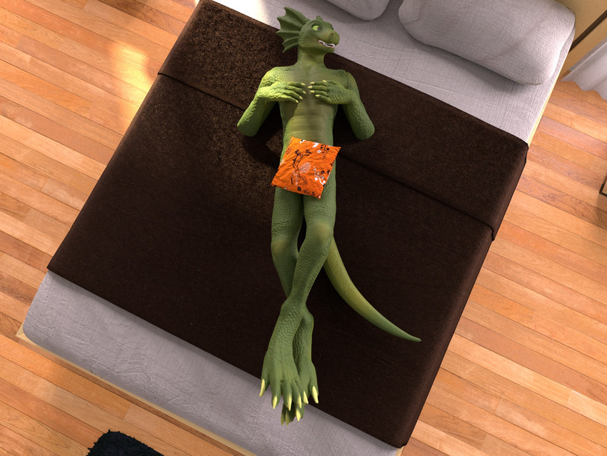 anthro bed digitigrade feet furniture male mostly_nude nervous on_bed solo tail waiting j-and-b mythology valentine_(j-and-b) dragon mythological_creature mythological_scalie scalie 3d_(artwork) 4:3 digital_media_(artwork) hi_res