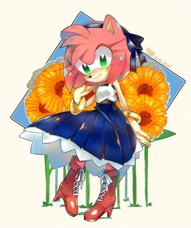 accessory anthro border bow_(feature) bow_accessory bow_hairband bow_ribbon clothing female fur green_eyes hair_accessory hair_bow hair_ribbon hairband ribbons ring solo toony white_border cherrychart sega sonic_the_hedgehog_(series) amy_rose eulipotyphlan hedgehog mammal 2017 hi_res